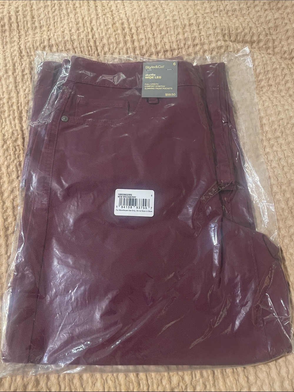 Style & Co. Women’s Wide Leg Chinos - Burgundy